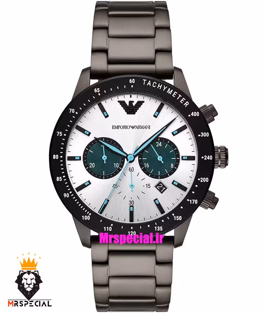 ساعت مچی مردانه امپریو ارمانی کرنوگراف مشکی صفحه سفید 01827 EMPORIO ARMANI