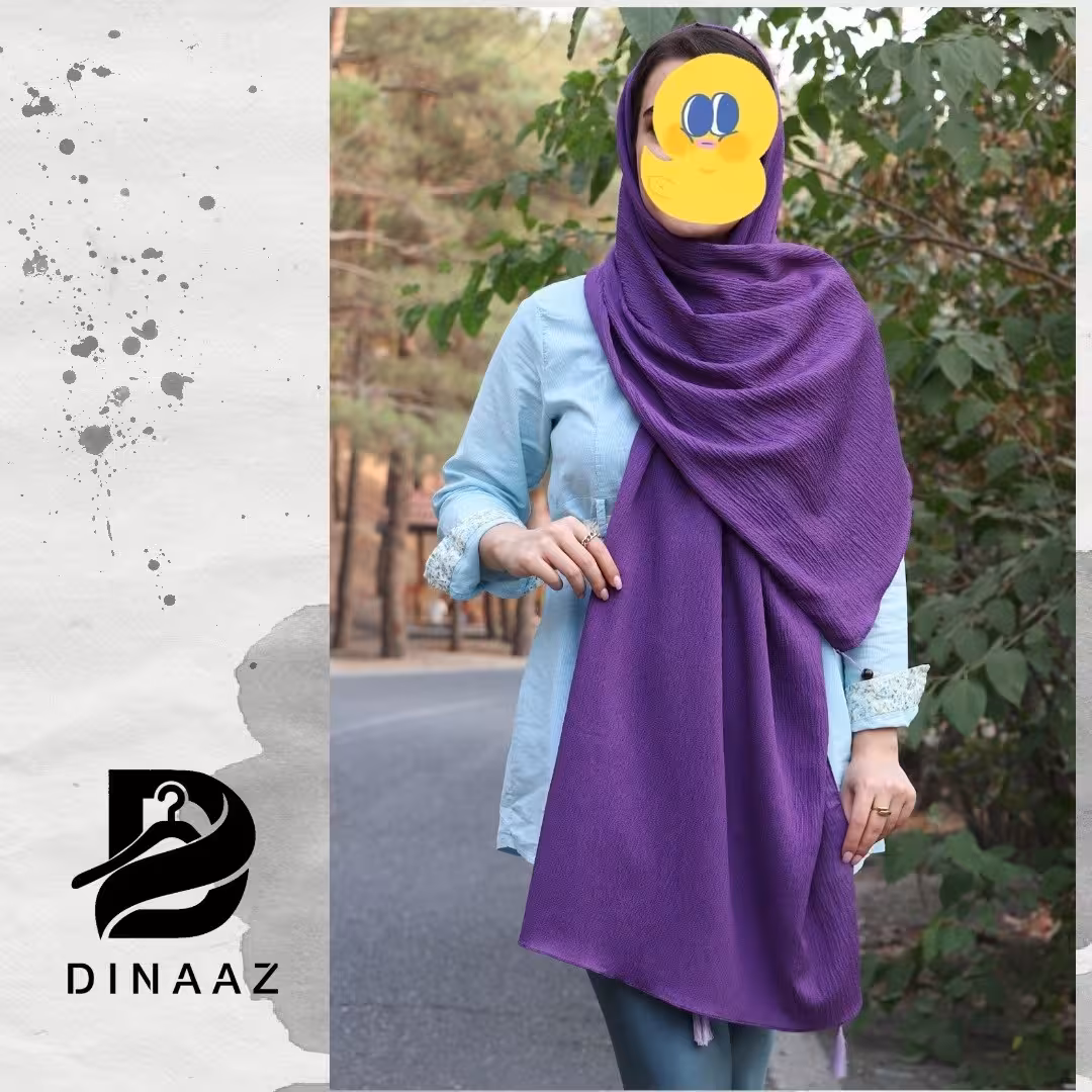شال نخی پفکی بنفش منگوله دار