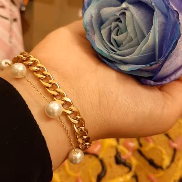 دستبند تک مرواریدی استیل