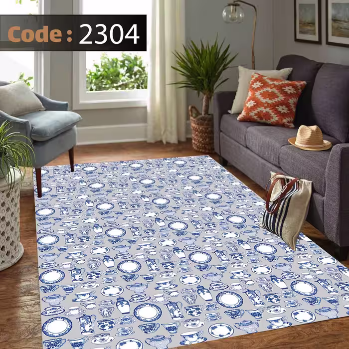 کاورفرش روفرشی دورکشدار گوشه لیفه ای لاکی ، آبی و متنوع کد 2304