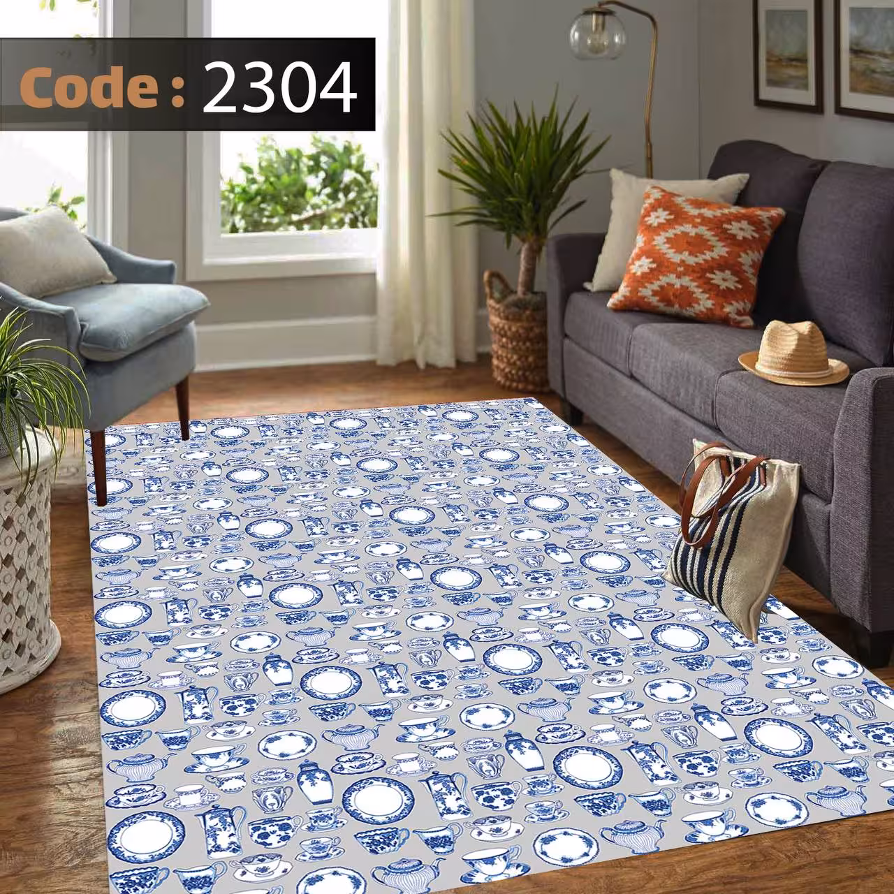 کاورفرش روفرشی دورکشدار گوشه لیفه ای لاکی ، آبی و متنوع کد 2304