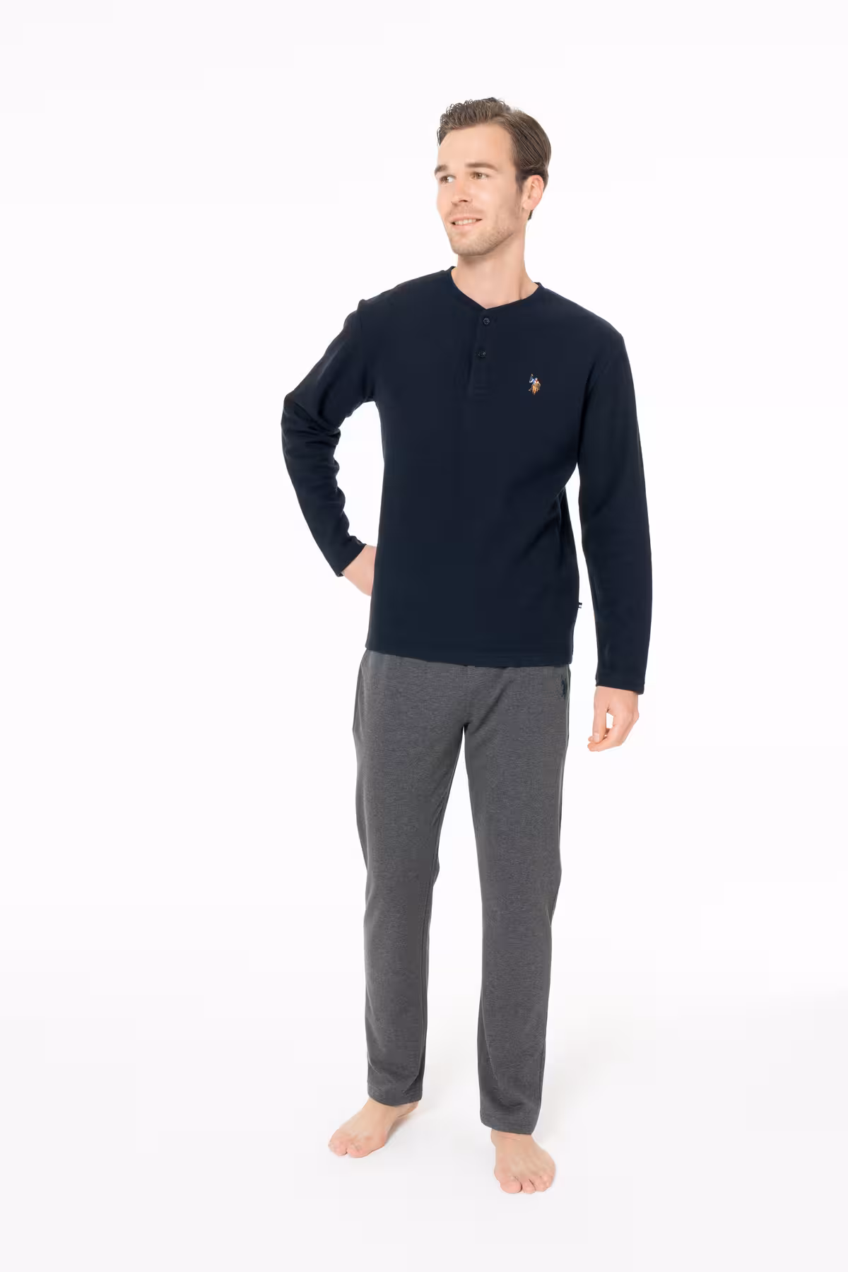 ست پیژامه مردانه تخم مرغ یقه تنظیم لباس خواب مسطح نیروی دریایی U.S. Polo Assn.