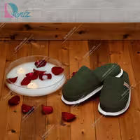 دمپایی حوله ای طرح کرالیچ رنگ زیتونی تیره