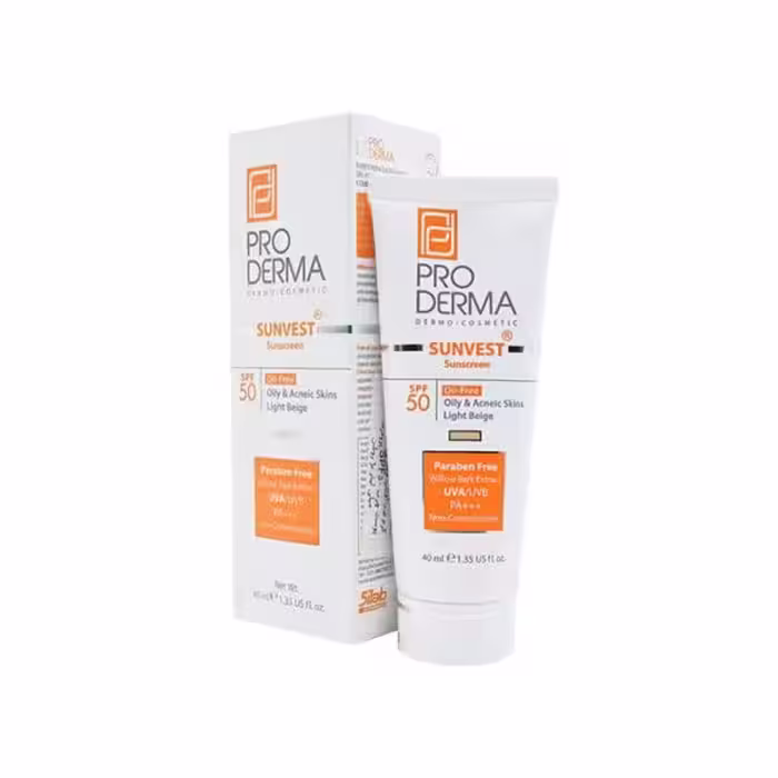 کرم ضد آفتاب فاقد چربی SPF50 پرودرما رنگ بژ روشن  Pro Derma Sunscreen SPF50 Oil Free cream