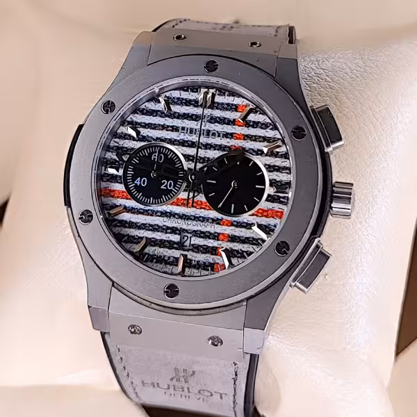 ساعت مچی مردانه هابلوت نقره ای صفحه طرح دار موتور ژاپن (سه موتوره)