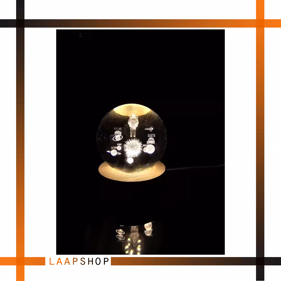 گوی شبخواب کریستالی سه بعدی مدل فضانورد و سیاره