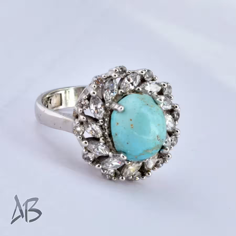 انگشتر نقره زنانه نگین فیروزه نیشابور درشت دامله، اصل آقابزرگ کد 341