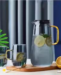 پارچ و لیوان پیرکس دودی دسته طلایی