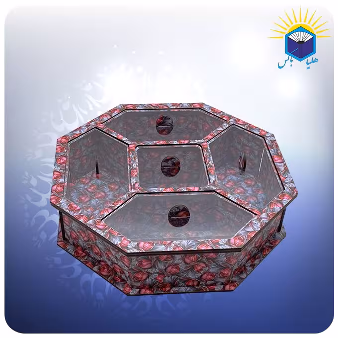 جعبه پذیرایی پنج خانه 8 ضلعی طرح گل رز