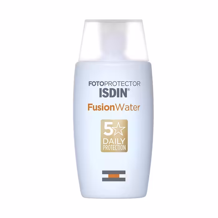 کرم ضد آفتاب بی رنگ ایزدین SPF50 مدل Fusion Water 5 Daily مناسب انواع پوست حجم 50 میلی لیتر