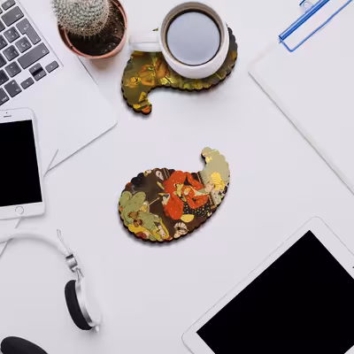 زیر لیوانی مدل بته جقه طرح ترمه مجموعه 6 عددی