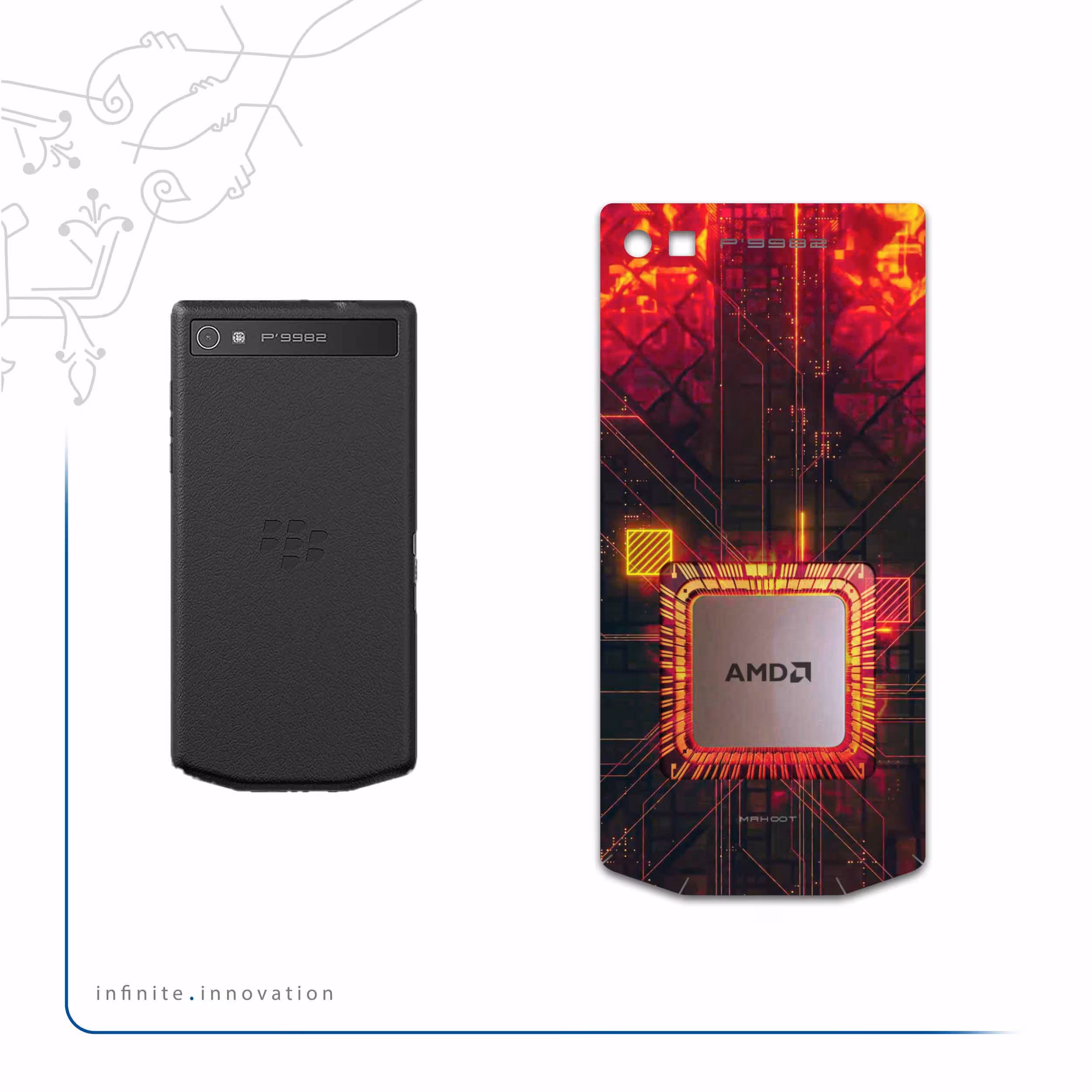برچسب پوششی ماهوت مدل AMD-Brand مناسب برای گوشی موبایل بلک بری P9982