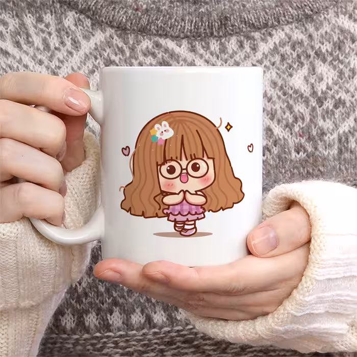 ماگ طرح روز دختر مبارک مدل دختر مو بلند