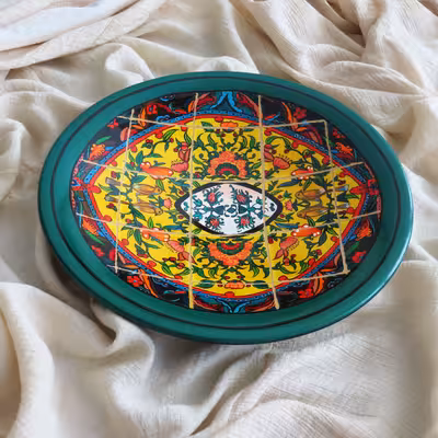 بشقاب دیوارکوب سفالی طرح کاشی کد 1057