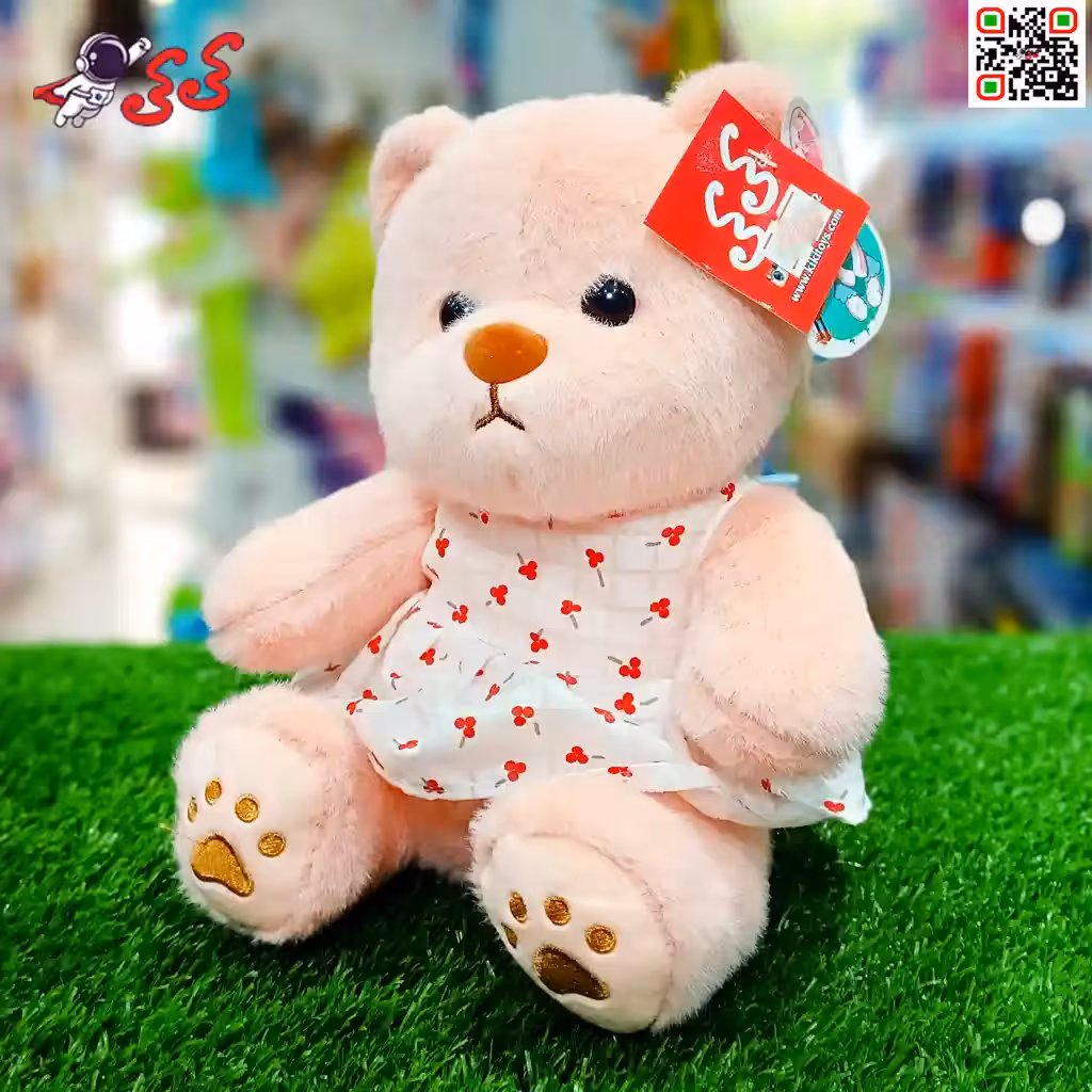 عروسک خرس صورتی لباس گلدار اسباب بازی Plush Teddy Bear doll 60099