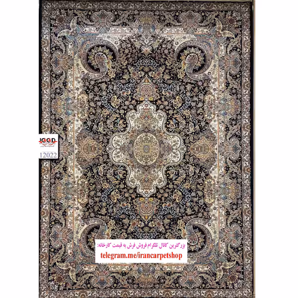 فرش 1200 شانه زمینه سرمه ای بزرگمهر کاشان – کد 12022