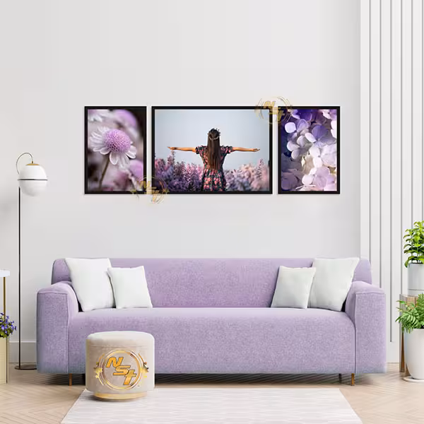 تابلو دکوراتیو ست 3 تایی با تم بنفش کد GH242