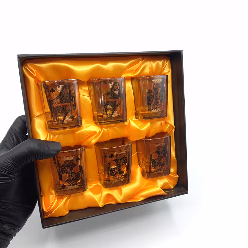 ست هدیه کاپ قهوه 6عددی شامپاینی مدل مربع طرح پاسور کد 710070