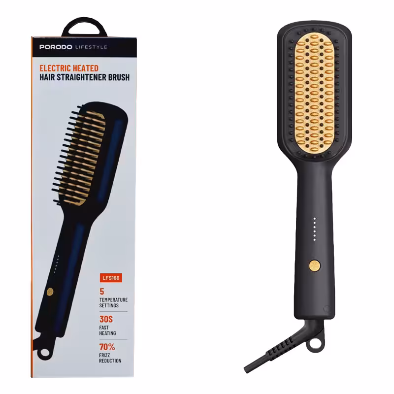 برس حرارتی صاف کننده مو پرودو مدل porodo electric heated hair straightener Brush LFS166