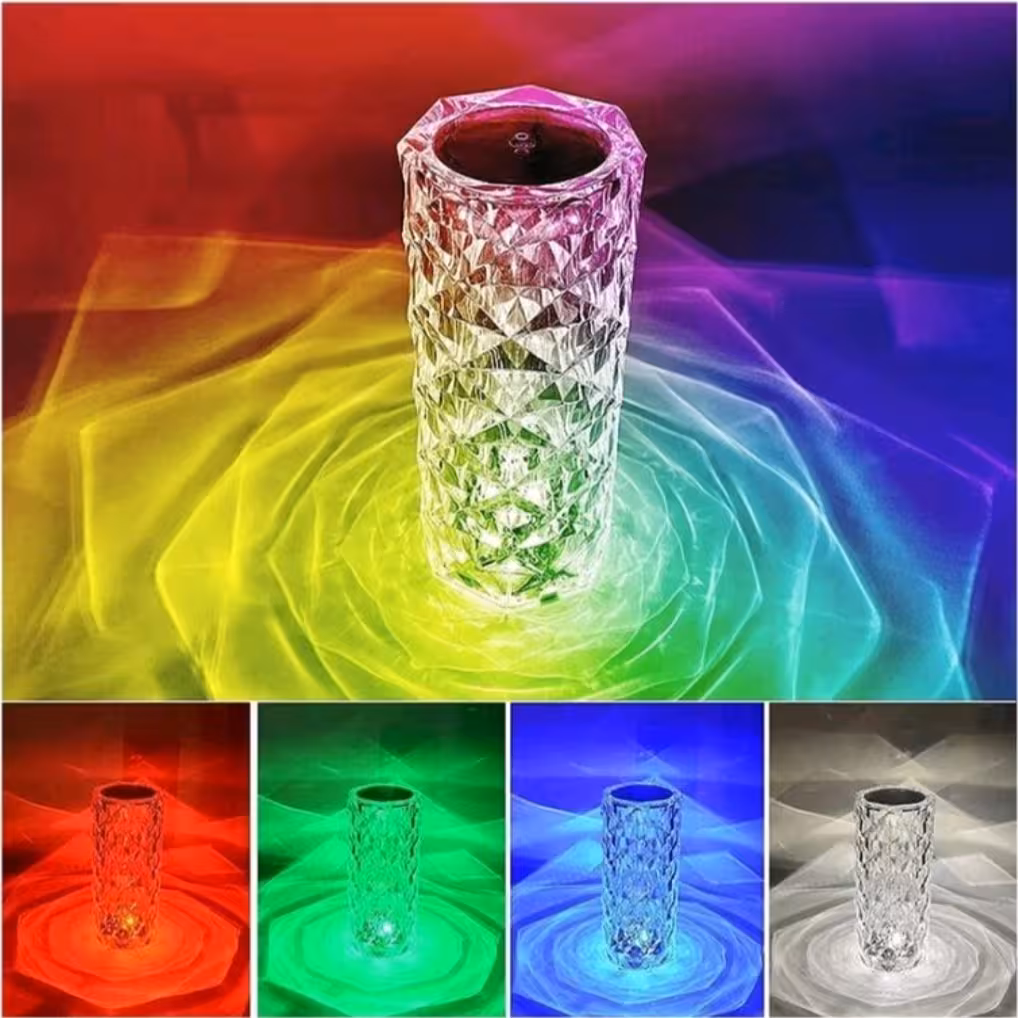 آباژور لمسی کنترل دار  16 رنگ  22 سانتی رومیزی آباژور شارژی کریستال  چراغ خواب رقص نور دار