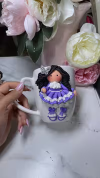 ماگ دخترعروسکی خمیری برجسته