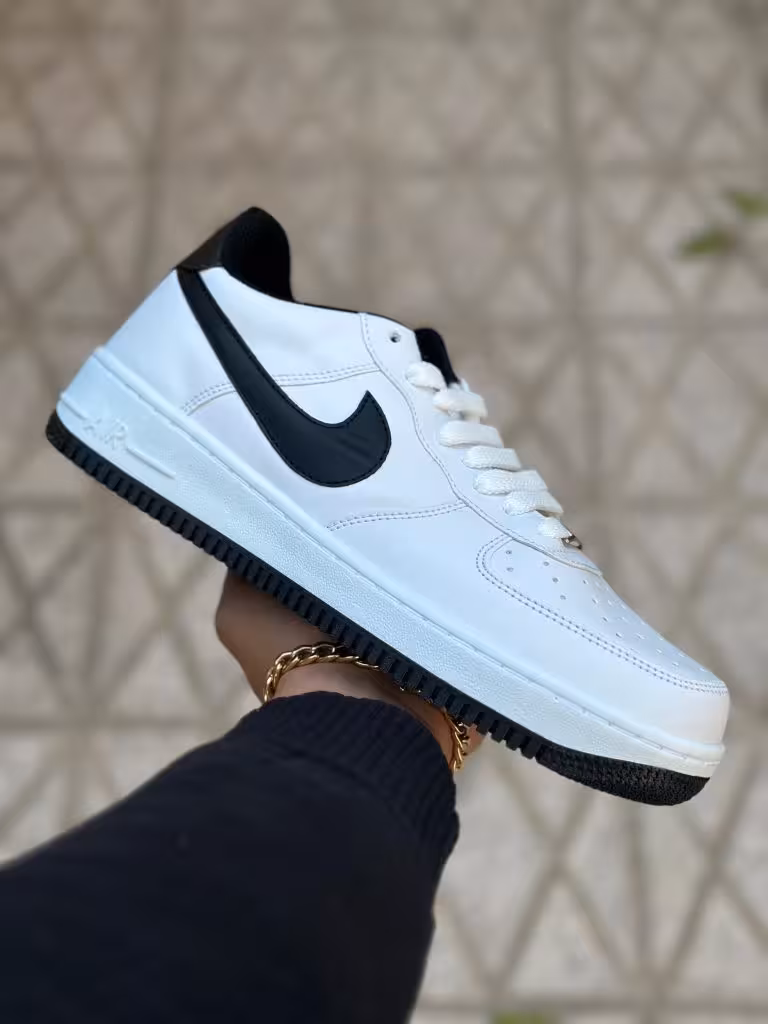 کتونی نایک ایر فورس 1 سفید مشکی کف مشکی آستر مشکی ( 503 )