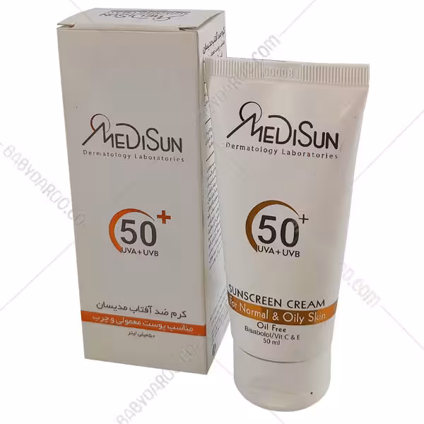 کرم ضد آفتاب بی رنگ spf50 پوست معمولی و چرب مدیسان
