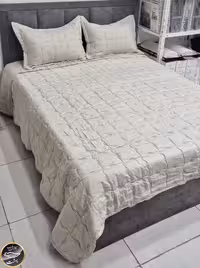 روتختی دونفره پنبه دوزی ترک تمام نخ مدل والریا (3 تکه - کرم روشن)