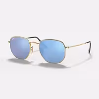 قیمت و خرید عینک آفتابی فریم طلایی با لنز آبی روشن ری بن مدل HEXAGONAL FLAT LENSES اورجینال