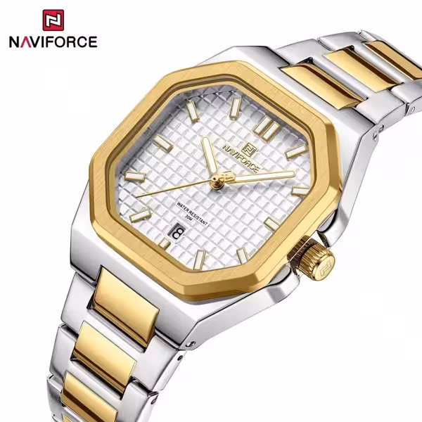 ساعت مچی نیوی فورس اورجینال طلایی نقره ای Naviforce NF5053