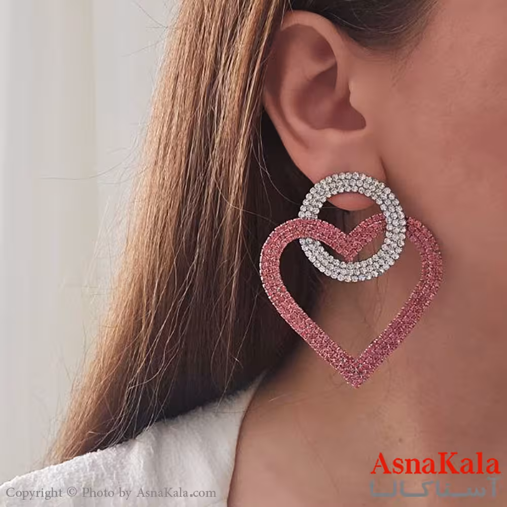 گوشواره مجلسی جواهری قلب نگین دار استیل کد GSH15465W