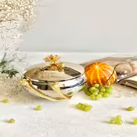 شکلات خوری استیل و برنج درب دار طرح گل شقایق مدل 228126