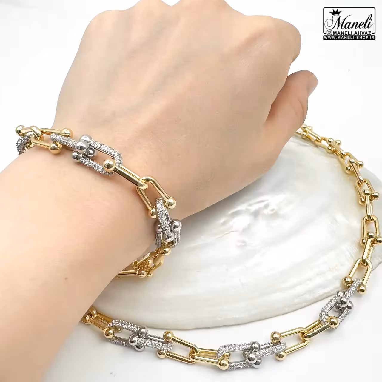 ست دستبند و گردنبند تیفانی نگین‌دار طلایی – شیک و باکلاس 14031007
