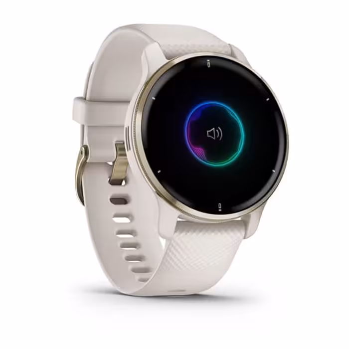 ساعت گارمین مدل Venu 2 Plus Cream Gold Stainless Steel Bezel With Ivory Case And Silicone Band