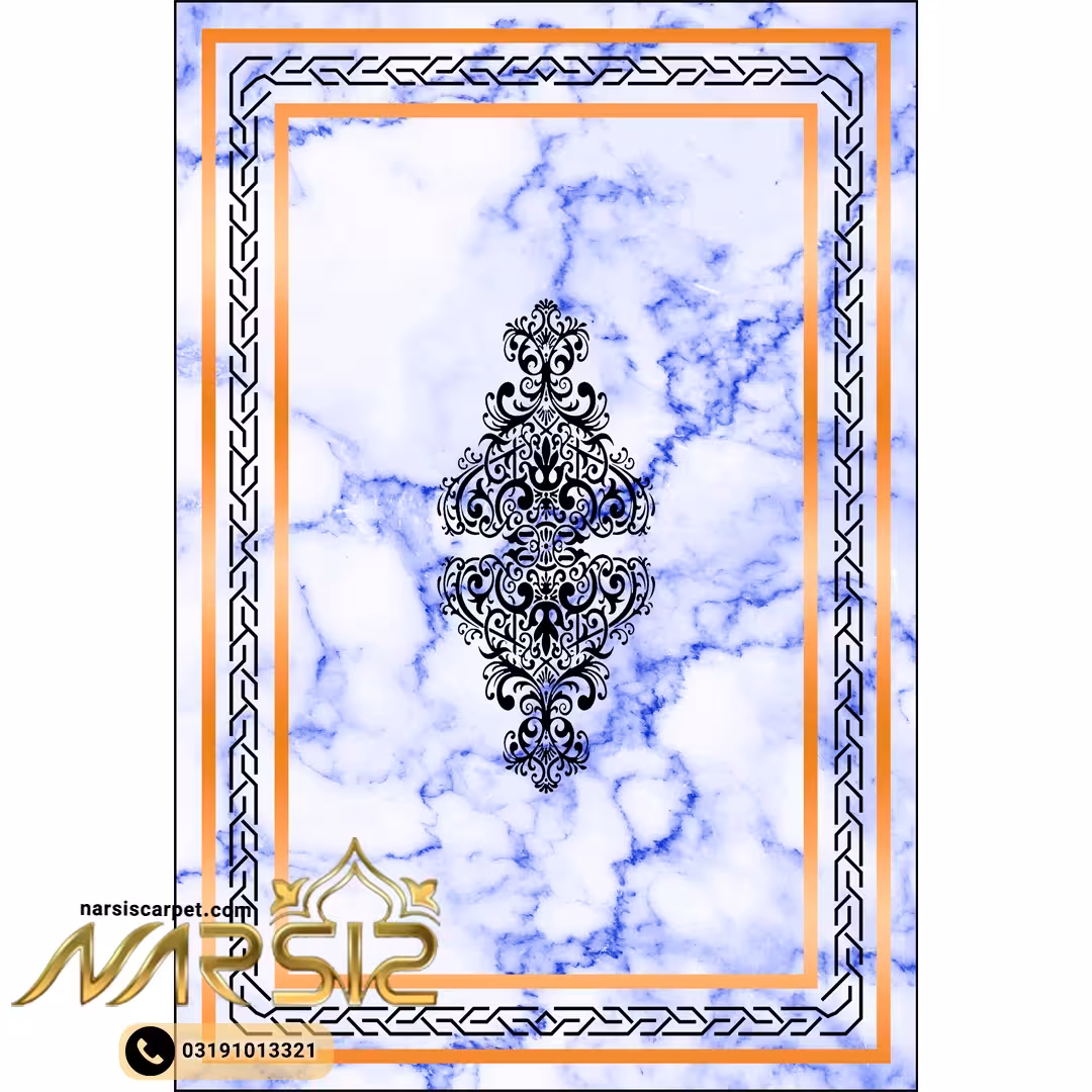 فرشینه پذیرایی با طرح سنگ مرمر با رگ آبی کد 8040