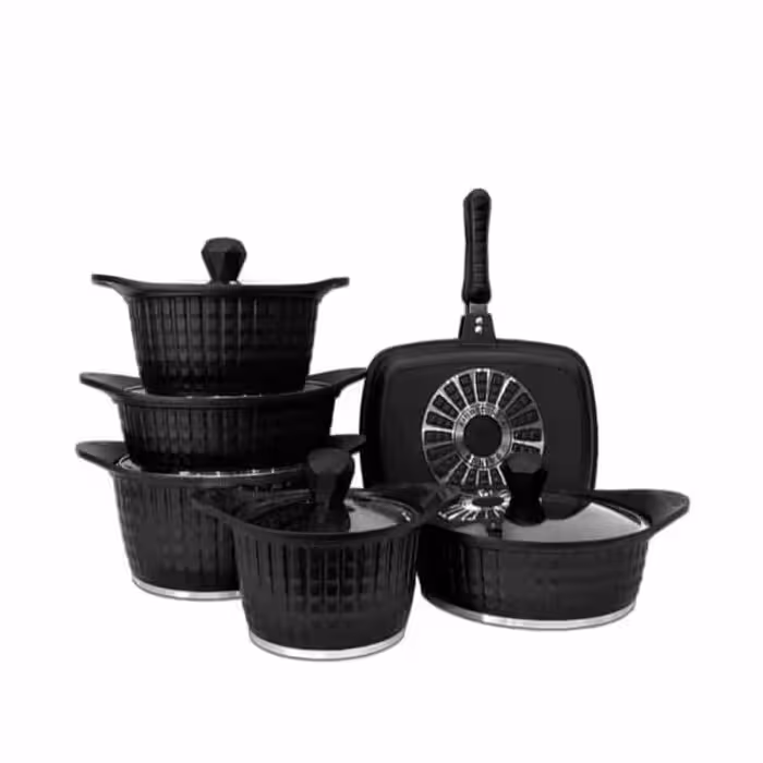 سرویس قابلمه چدن یونیک 12 پارچه مشکی – نگینی (8207)