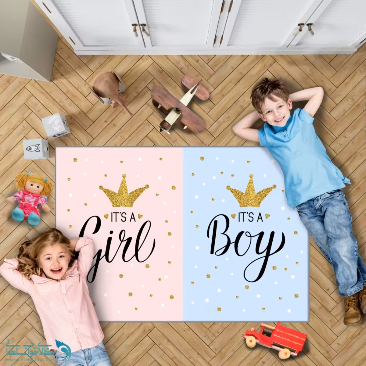 فرشینه اتاق کودک طرح girl and boy کد A1833