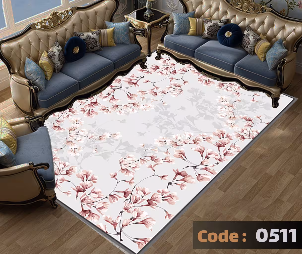 کاورفرش روفرشی دورکشدار گوشه لیفه ای طوسی کرم کد 0511