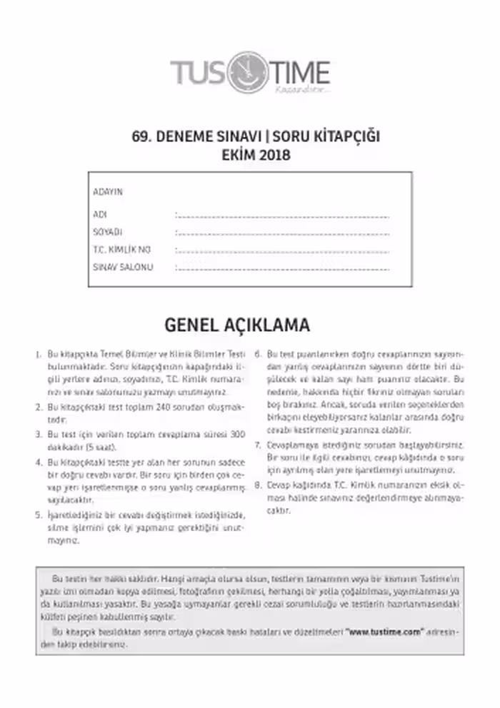خرید و دانلود نسخه کامل کتاب 69.Tus Deneme Sınav Kitapçığı (Cevaplı Açıklamalı)