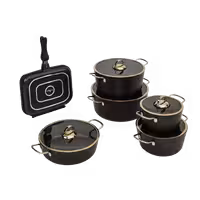 سرویس قابلمه یونیک فلورانس مشکی 12 پارچه درب فلت UN-8422