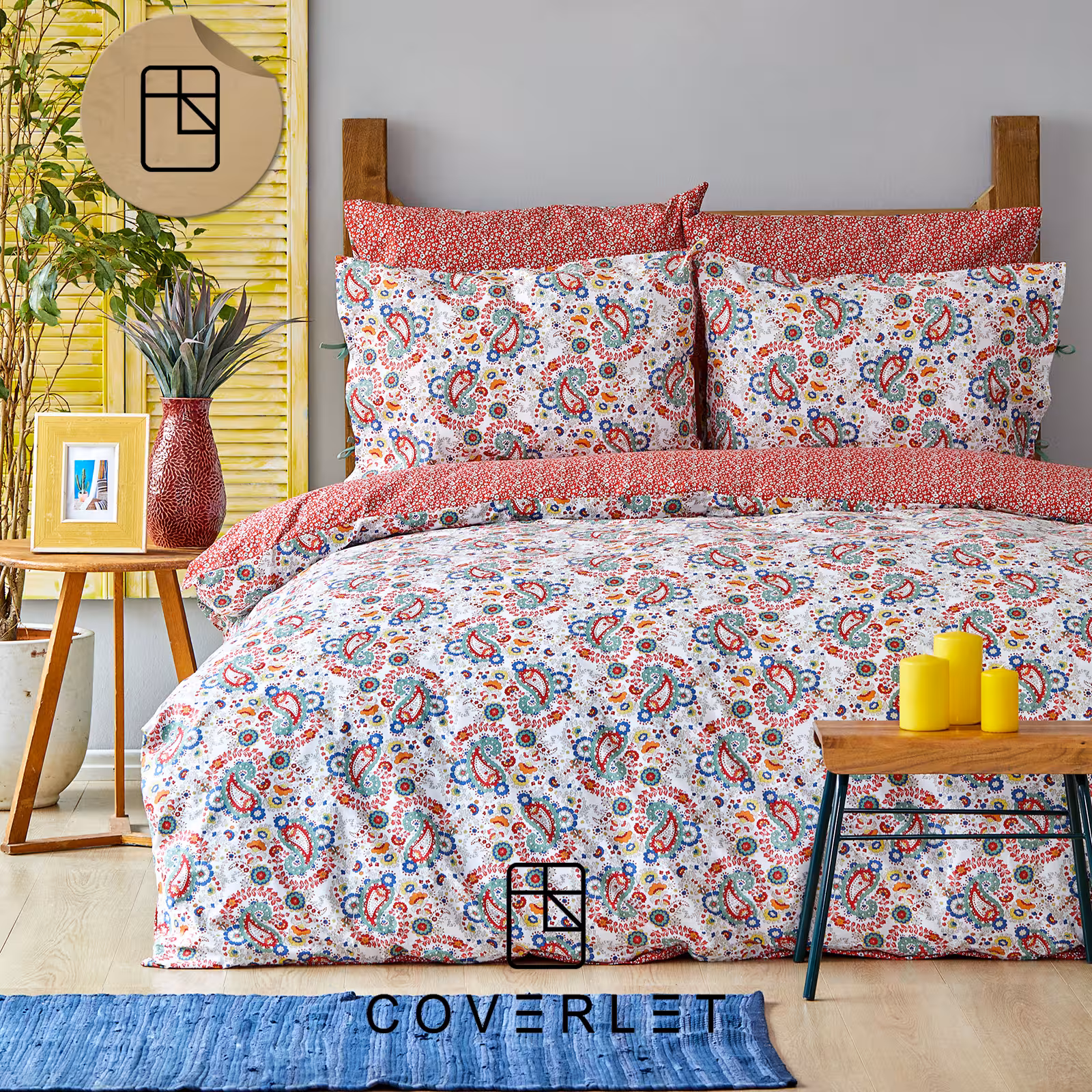 روتختی قرمز سنتی کاوری دونفره مدل Fanny Kırmızı