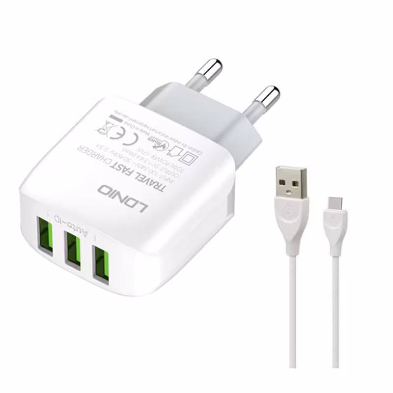 شارژر دیواری 17 وات الدینیو مدل A3312 به همراه کابل تبدیل USB-C | کالا مکس