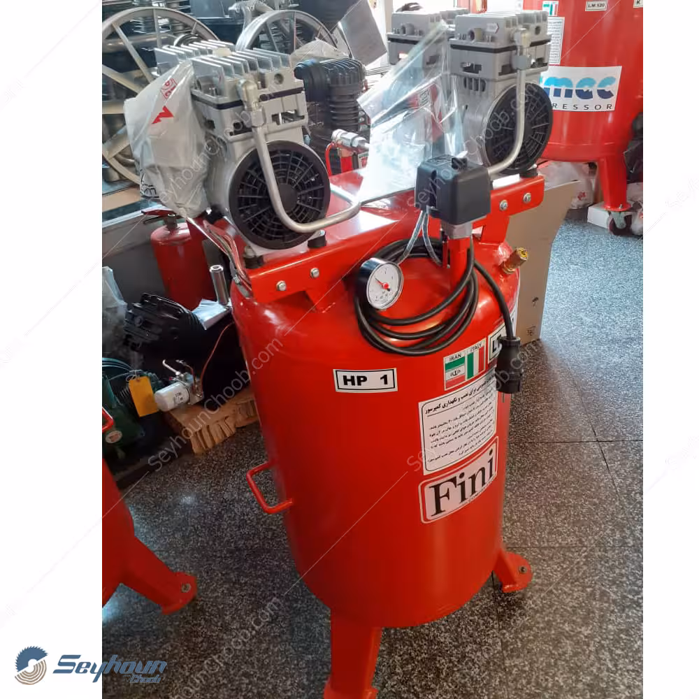 کمپرسور باد فینی 80 لیتری ایستاده سایلنت (دندانپزشکی) با دو موتور 8 بار 1 اسب 750 وات مدل FINI 750
