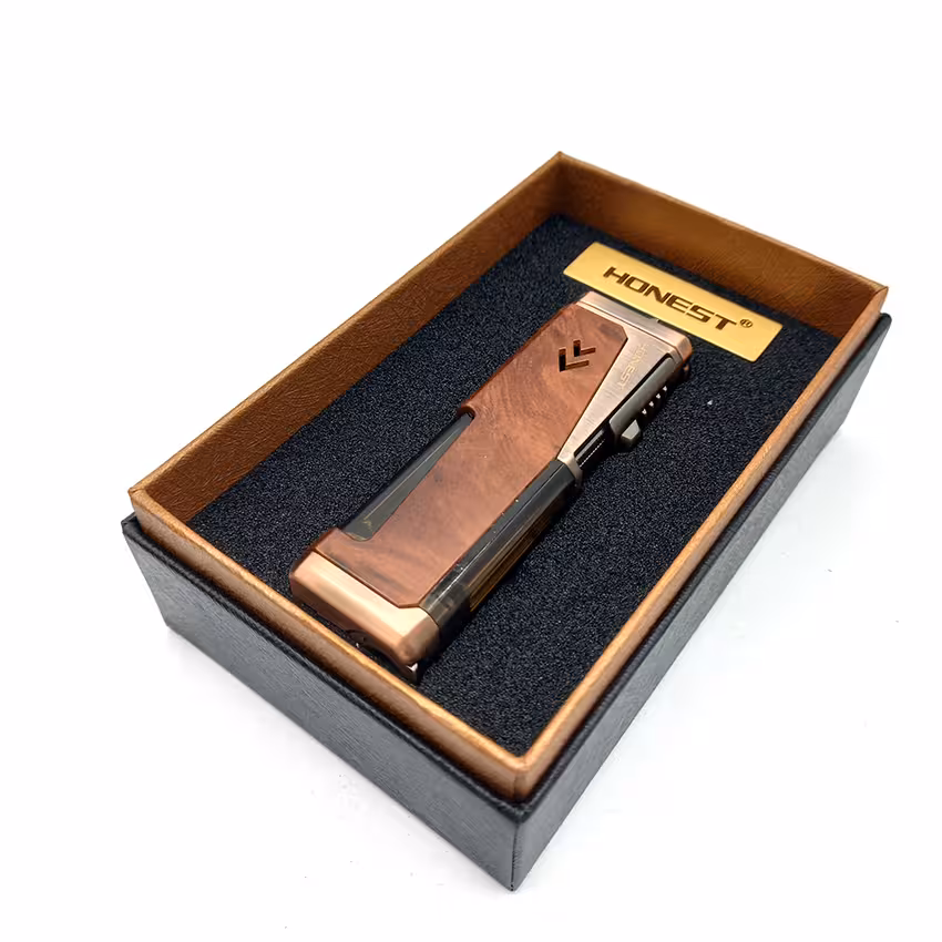 فندک گازی اتمی 4شعله هانست مسی طرح چوب کد L120347