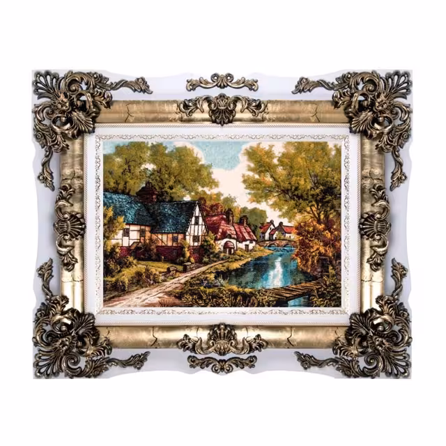 تابلو فرش ماشینی دنیای فرش طرح دهکده جنگلی کد 129