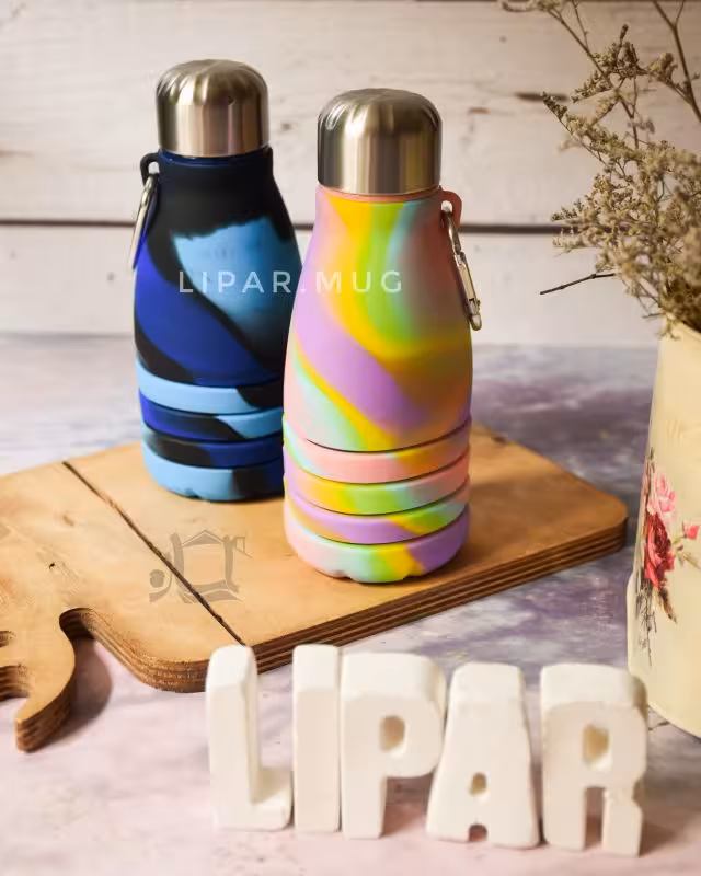 قمقمه آکاردِئونی سیلیکونی رنگی طرح بطری