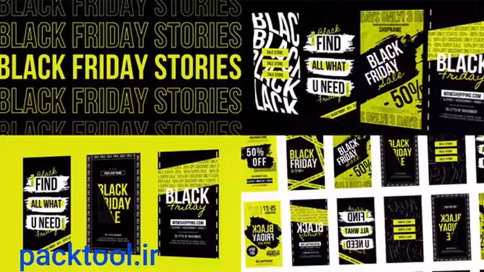 پروژه پریمیر پست و استوری نئونی اینستاگرام stories black friday instagram - پک تول