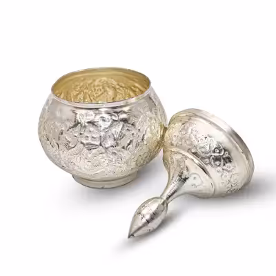 ست 3 تکه گلدان و قندان قلمزنی مدل سیلورپلیتینگ کد HQ201720