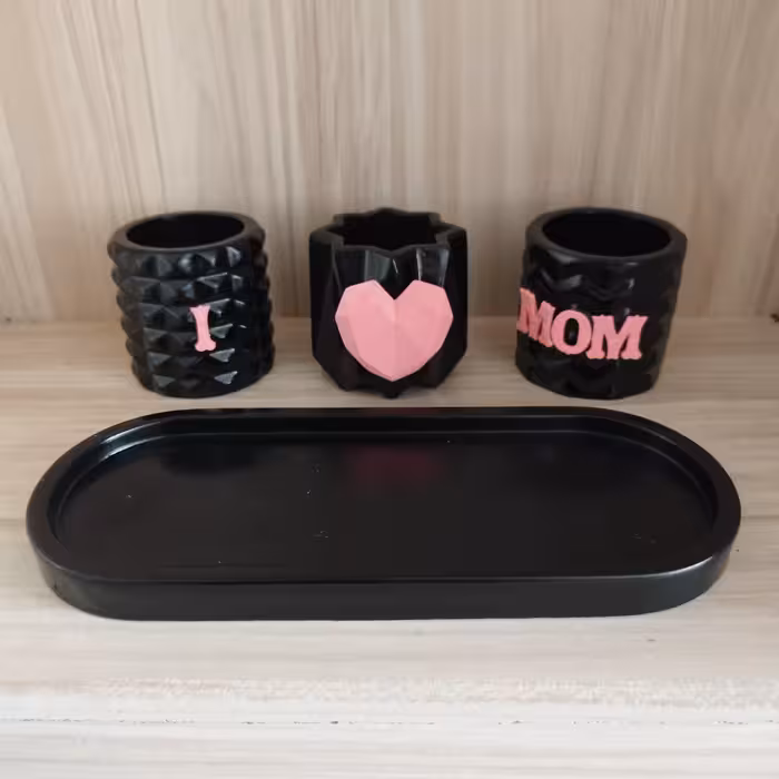 گلدان دکوری مدل ای لاو مام کد mom24598 مجموعه سه عددی