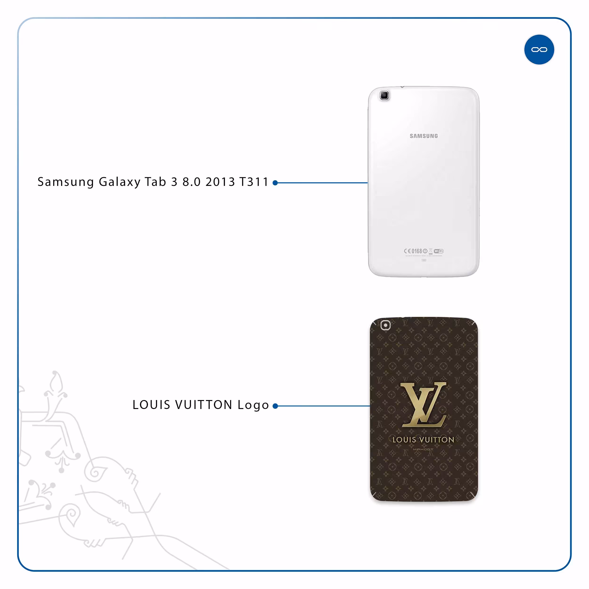 برچسب پوششی ماهوت مدل LOUIS-VUITTON-Logo مناسب برای تبلت سامسونگ Galaxy Tab 3 8.0 2013 T311